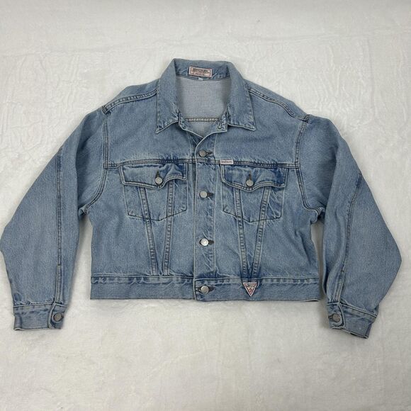Vintage Guess Jeans Jacket Womens Large Denim Trucker Georges Marciano Made USA - Picture 4 of 14